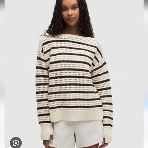 Lululemon Sweater Women's Large Cotton Crochet Pullover LTIV/BLK